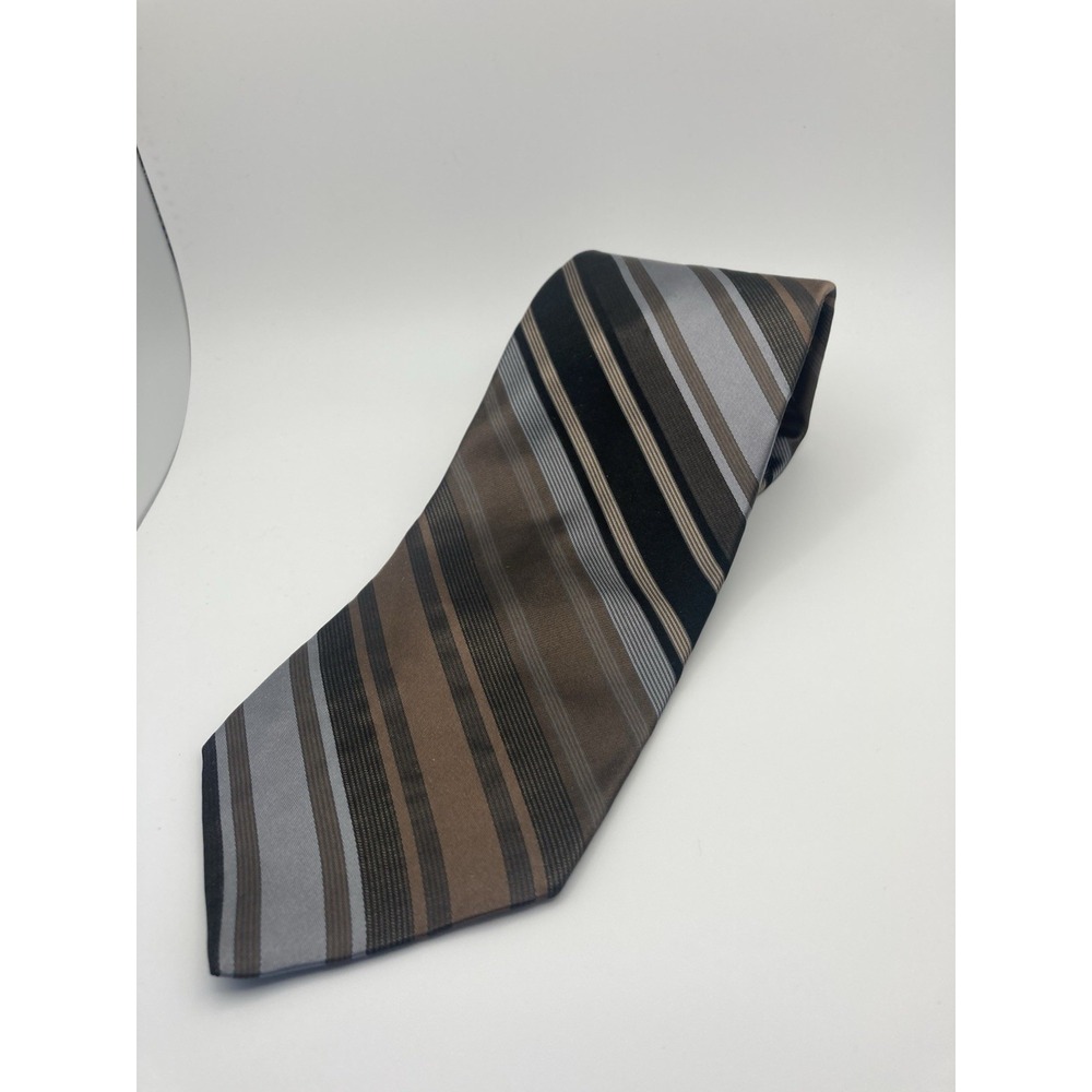 Murano 100% Silk Tie‎ Mens Classic Brown Stripes Made USA